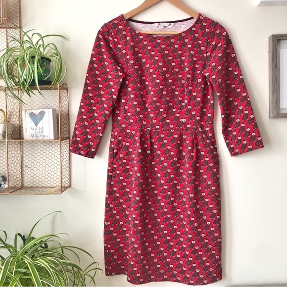 Boden Poinsettia Regal Owl Penny Jersey Knit Dress With Pockets 100% Cotton 4P - Picture 2 of 12